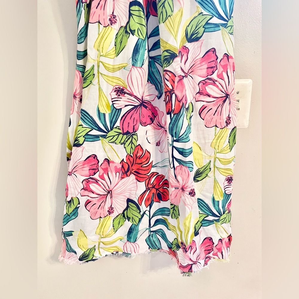 Tommy Bahama Floral Linen Halter Shift Dress Fringe Hem Lined Hibiscus Print L - Picture 5 of 13
